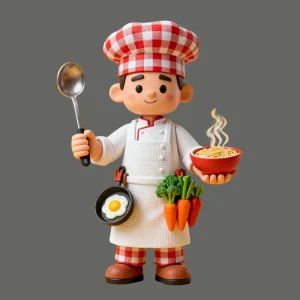 OEM Cartoon Chef Action Figure Manufacturer 1 6 Scale Vinyl 3D Printed PVC Figure with Food Display Design