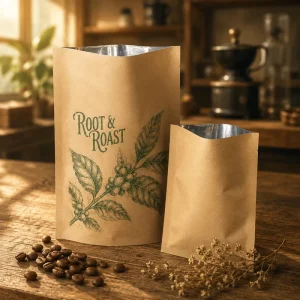 OEM Custom Logo Compostable Kraft Paper Stand Pouch Zipper Window Lamination for Coffee Bean Granola Milk Retail