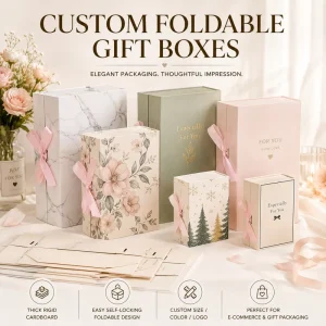 OEM Custom Printed Paper Gift Box Eco-friendly Folding Packaging Box for Holiday Wedding and Birthday Gift Packing