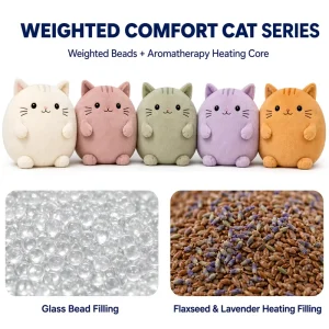 OEM Custom Weighted Plush Toys Stuffed Cat with Glass Bead Heating Deep Pressure Sensory Therapy Calming Gift