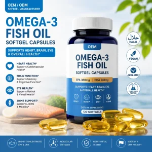 OEM Halal Omega 3 Fish Oil Softgel Manufacturer Heart Brain Eye Health Support Vegan EPA DHA Omega 3 Fish Oil Softgel Capsules