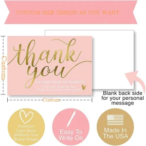 OEM Luxury Printed Thank You Cards Thick Cardstock With Custom Logo For Boutique Shops