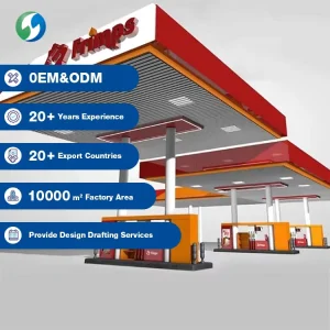 OEM ODM Custom Complete Gas Station Canopy Structure Hot Galvanized Steel Petrol Station Roof Ceiling Fuel Gas Station Canopy