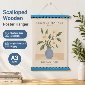 OEM ODM Plywood Poster Hanger 30cm with Unique Scalloped Edge Design Custom Color Wooden Frame for Artwork Decoration
