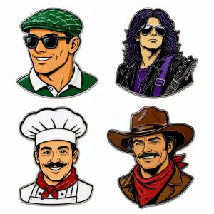 Occupation Character Bust Brooch Pin Custom Soft Enamel Pin Golfer Rock Star Chef Cowboy Metal Lapel Pin Badge Gift