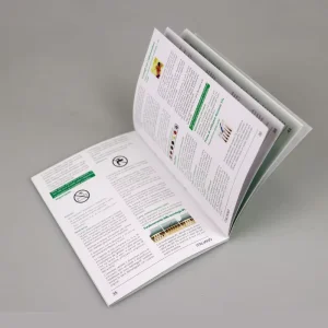 Offset Printed Full Color Coated Paper Varnished Mini Brochure with Custom Design Saddle Stitched Binding and Custom Logo