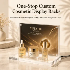 One-Piece Clear Acrylic for Skincare Display Stand Screw Fixed Golden Essence Print Backboard 3 Bottle Rack