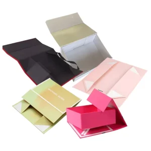 One Piece Molded Flat Folding Gift Box Magnetic Flip Cover Embossing Foldable Customized Paper Cardboard Customizable Model for