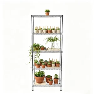 Open Display Stand Living Room Book or Plant Storage Rack NSF 5-Layer Chrome Metal Wire Shelving