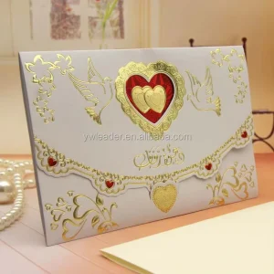 Open Window Paper Wedding Invitation Card Metal Rings Hot Foiling Gold Stamp Floral Pattern High Quality 19x12CM Romantic Love