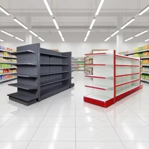 Optimized Double Sided Single Sided Metal Supermarket Racks Storage Shelves for Retail Grocery Stores Freestanding Display Stand