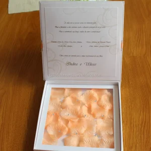 Orange Plastic Flowers White Paper Invitations DIY Craft Wedding Hardcover Invitation Box