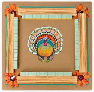 Original Illustration Thanksgiving American Mahjong Mat Designer Collection Watercolor Turkey Motif Luxury Silent Play Mat