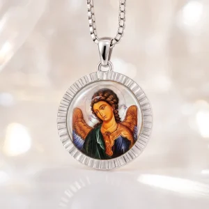 Orthodox Archangel Gabriel Icon Pendant Light Mother-of-Pearl Custom Image