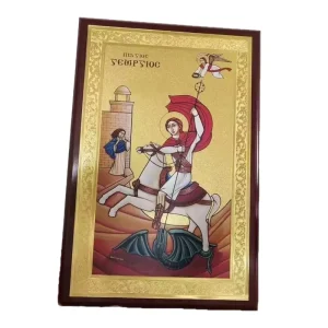 Orthodox Christian Angel Icon with Wooden Frame and Gold Leaf Effect Religious Desktop and Wall Decoration