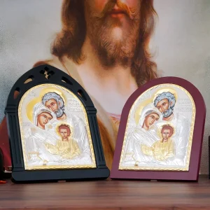 Orthodox Church Religious Holy Family Image Icon Gold Plated Jesus Maria Icon Red and Black Frame Church Home Decor