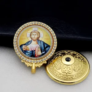 Orthodox Icons Metal Crafts with Rhinestone Greek Christian Icon Desktop Church Home Car Decoration