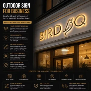Outdoor Sign for Business Storefront Branding Waterproof Acrylic Metal LED Shop Sign Board Outdoor Business Storefront Sign