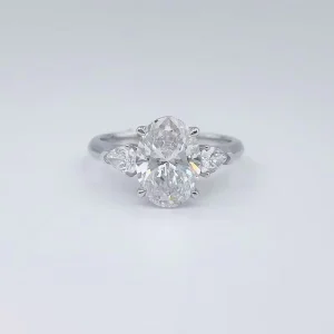 Oval Cut Lab Grown Diamond Three Stone Trilogy Ring 18K White Gold Plated