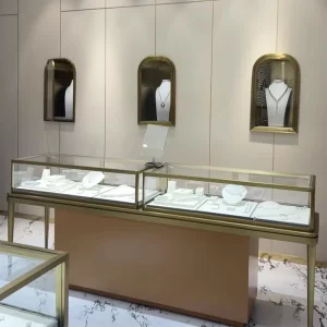 Own Factory Luxury Modern Commercial Jewelry Display Case Tempered Glass Showcase LED Lighted Waterproof Customizable Display