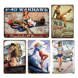 P-40 Warhawk Fighter Iron Plaque, UV Printed, Patriotism Halloween Wall Decor, Antique Modern Custom Color