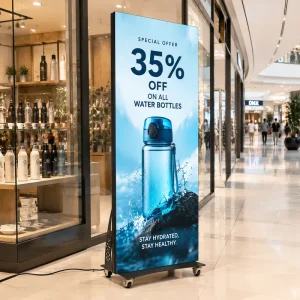 P1.86 Indoor Floor Standing Black LED Poster Screen Movable Advertising Display WiFi Cloud Control 800cd Brightness for Retail
