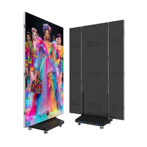 P1.86 Indoor Tri fold LED Poster Display Screen 1280x2070mm 3 in 1 Foldable Digital Signage Movable Exhibition Event 1Yr
