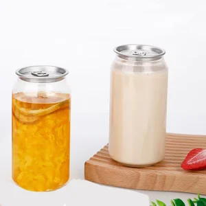PET Can With Aluminum Lid Cake Dessert Soda Bubble Tea Plastic Cans Clear Pull Ring PET Cans Bottles
