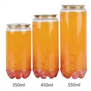 PET Soda Can Packaging Plastic Juice Bottle with Aluminum Pop Can Caps