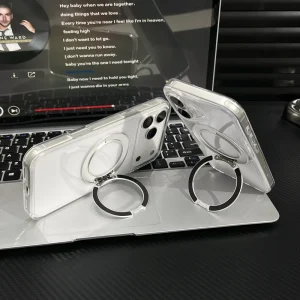 PRT 2.5MM PC + Acrylic Transparent Anti-yellowing Magnetic Ring Holder Wireless Charge Shockproof Phone Case for
