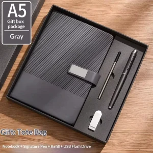 PU Leather Notebook, Pen and Flash Drive Gift Set
