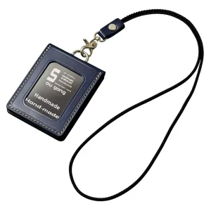 PU Leather or Genuine Leather Handmade Cowhide Card Holder Lanyard for Workplace ID & Access Control Multi-color