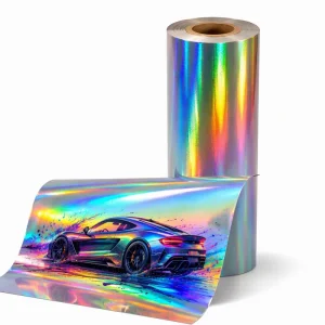 PVC Glossy Holographic Self Adhesive Vinyl Roll UV & Water Resistant Customizable Shape Advertising Material 1.07m 1.27m 50m