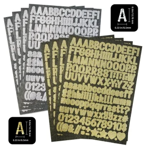 PVC Gold Scallion Letter Stickers with Black Body, Self-Adhesive, Waterproof, Eco-Friendly