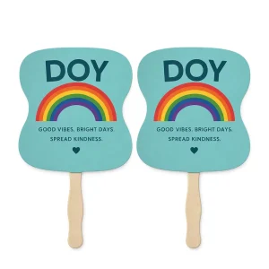 Paper Paddle Fans Custom Printed Logo Coated Paper Hand Fans with Wooden Handles