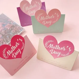 Papercut Heart-Shaped Blush Pink Custom Size Gift Eco-Friendly Mother’s Day 3D Pop-Up UV Printed Matte Card