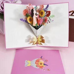 Parent-Child Bouquet 3D Pop-Up Flower Shape Card Birthday Mothers Day Thanksgiving Valentine’s Day Greeting Card