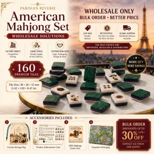 Parisian Luxury Mahjong Set with Eiffel Tower Tiles Green Marble Backs Custom Bag and Game Card