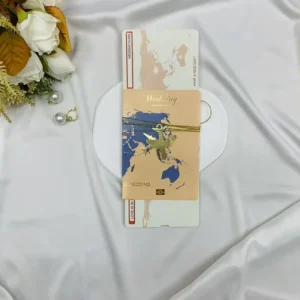 Passport Style Gold Acrylic Wedding Invitations with Boarding Pass Design Love Letters Theme Handmade Floral Pattern
