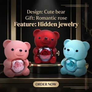 Patented 360° Rotating Huggable Bear Jewelry Box Small Flower Gift Box for Valentine’s Day Anniversary Gifts