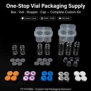 Peptide Vial Box Peptide Travel Case 3ml 2-Slot Complete Vial Kit Stackable PP Eco-Friendly Tamper-Evident Crimp Cap Stopper