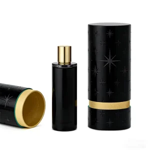 Perfume Cylinder Gift Box 2mm Thick Premium Paper Cardboard UV Foil Embossing Matt Lamination Tray for Cosmetics