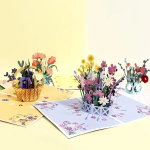Personalize Custom 3D Pop Flower Shape Thank You Greeting Cards Gold Envelope Bulk Printing Paper 7x5inch Handmade Mother’s Day