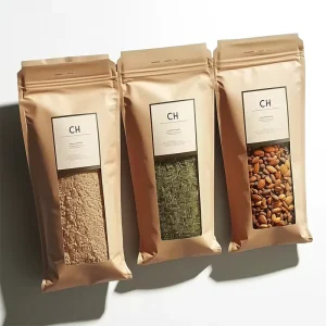 Personalized 8-Sided Stand up Pouch Kraft Paper Packaging for Nuts and Dry Food with Side Windows