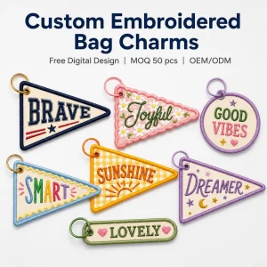 Personalized Embroidered Keychains for Backpacks Custom Name Bag Charms for Kids School Gifts MOQ 50pcs