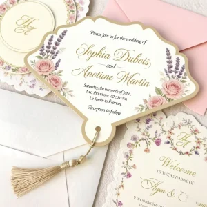 Personalized Floral Fan Shape Wedding Invite Card Custom Wedding Text With Tassel for Wedding Guest Invitation Supplies