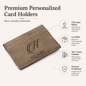 Personalized Logo Laser Engraved Pu Leather Business Card Holder Custom Laserable Leatherette Card Holder Wallet