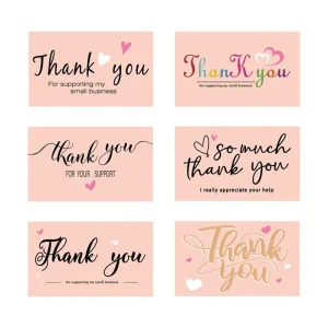 Personalized Pink Thank You Greeting Cards Gift Packaging Luxury Message Noted Card for Business