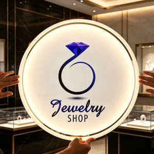 Personalized Round Backlit Acrylic Logo Sign for Jewelry Stores Illuminated Brand Name Decor for Cosmetics and Salons
