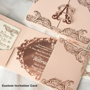 Personalized Wedding Invitation Set with Custom Acrylic Letterpress Embossed Gold Foil Stamping for Luxury Wedding Party